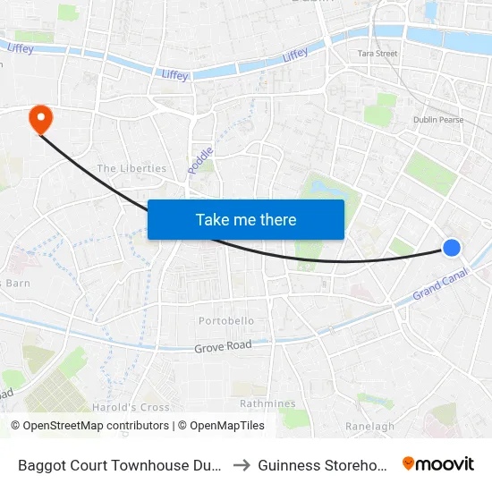 Baggot Court Townhouse Dublin to Guinness Storehouse map