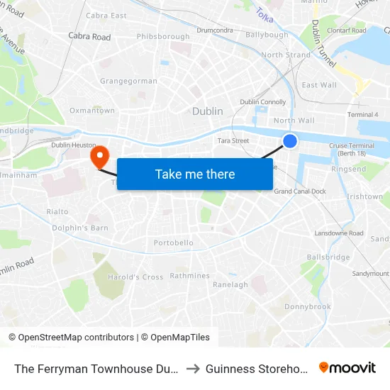 The Ferryman Townhouse Dublin to Guinness Storehouse map