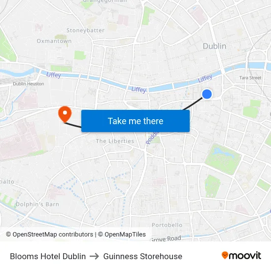 Blooms Hotel Dublin to Guinness Storehouse map