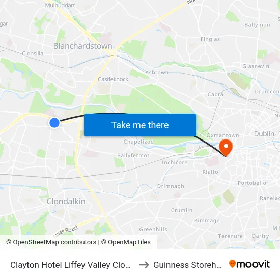 Clayton Hotel Liffey Valley Clondalkin to Guinness Storehouse map
