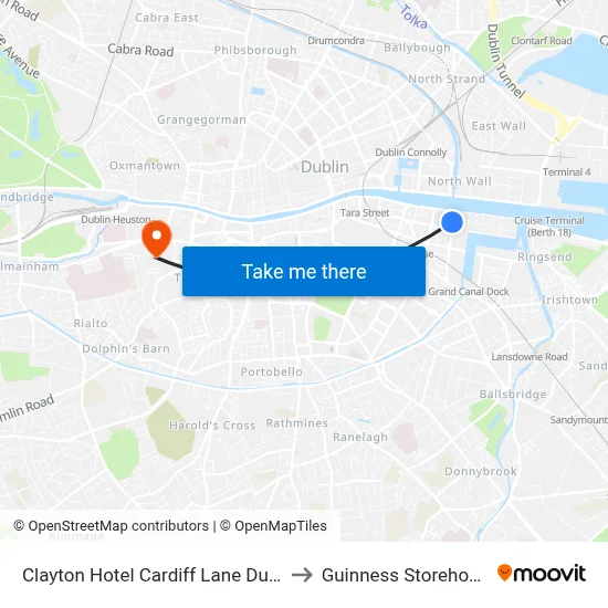 Clayton Hotel Cardiff Lane Dublin to Guinness Storehouse map