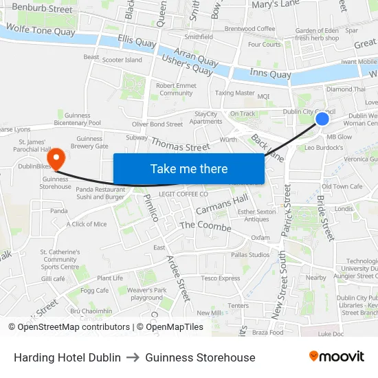 Harding Hotel Dublin to Guinness Storehouse map