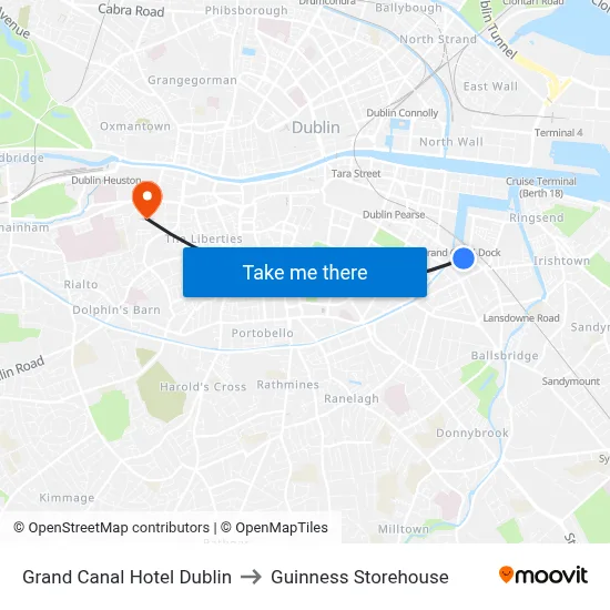 Grand Canal Hotel Dublin to Guinness Storehouse map