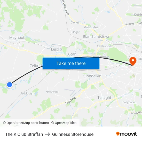 The K Club Straffan to Guinness Storehouse map