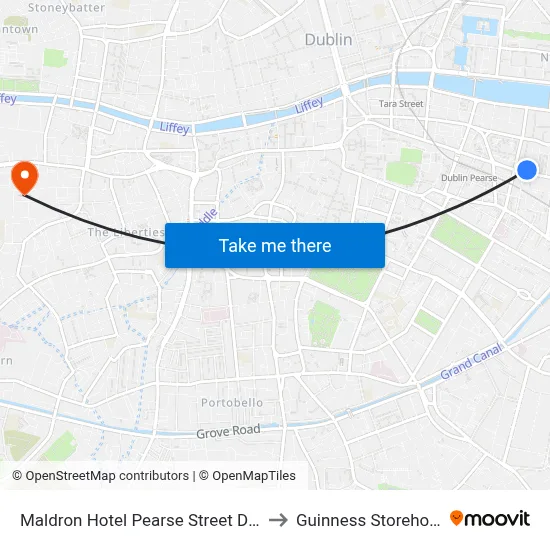 Maldron Hotel Pearse Street Dublin to Guinness Storehouse map