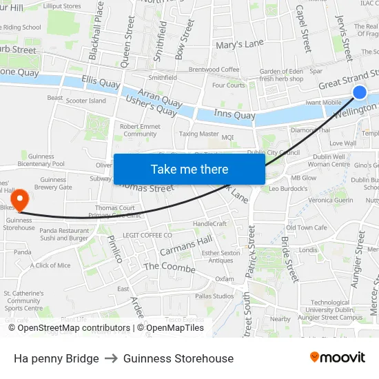 Ha penny Bridge to Guinness Storehouse map