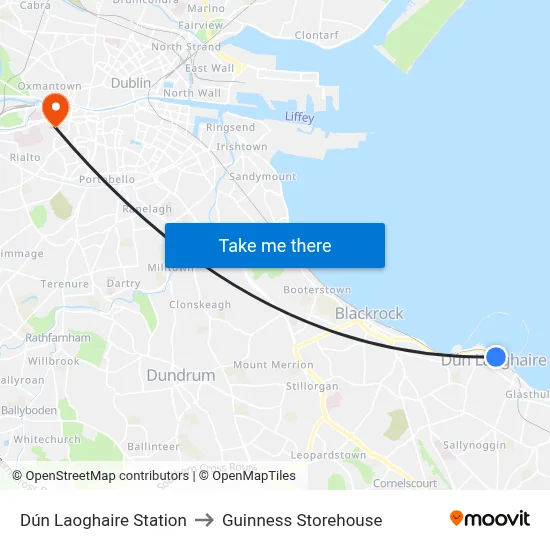 Dún Laoghaire Station to Guinness Storehouse map