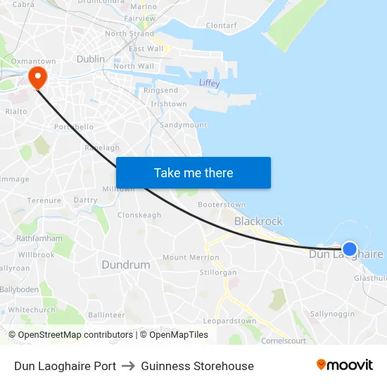 Dun Laoghaire Port to Guinness Storehouse map