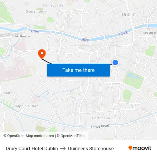 Drury Court Hotel Dublin to Guinness Storehouse map