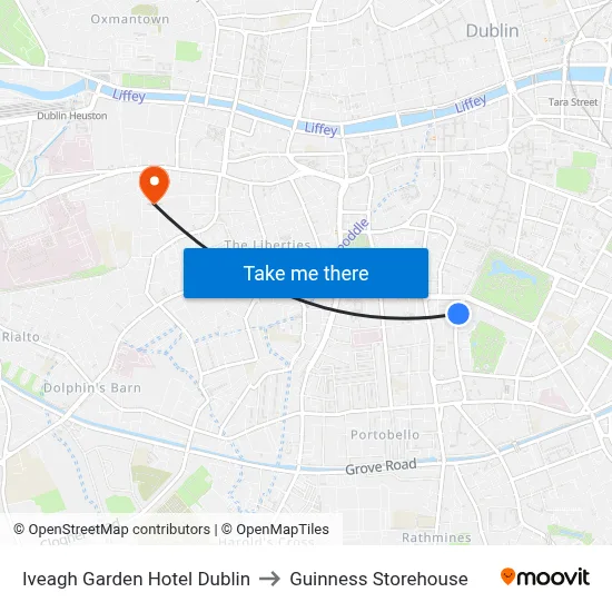 Iveagh Garden Hotel Dublin to Guinness Storehouse map