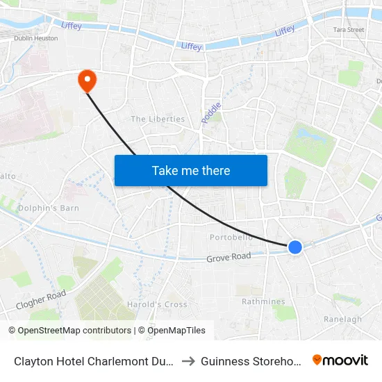 Clayton Hotel Charlemont Dublin to Guinness Storehouse map
