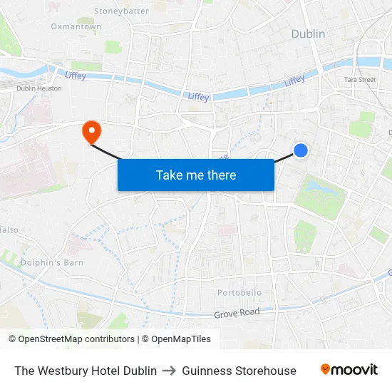 The Westbury Hotel Dublin to Guinness Storehouse map