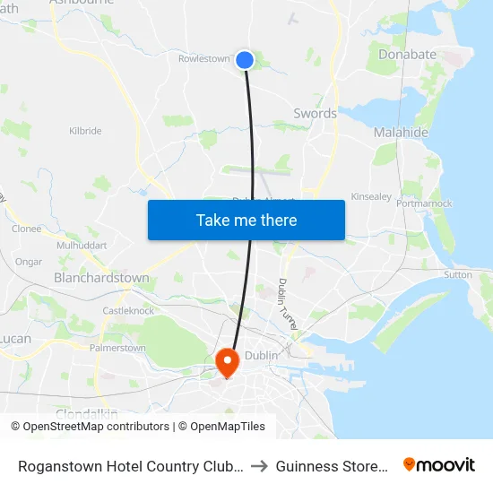 Roganstown Hotel Country Club Swords to Guinness Storehouse map
