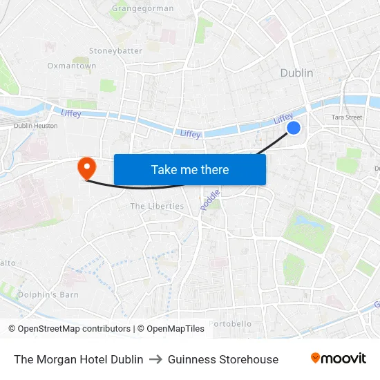 The Morgan Hotel Dublin to Guinness Storehouse map