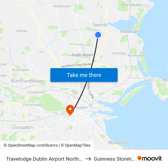 Travelodge Dublin Airport North Swords to Guinness Storehouse map