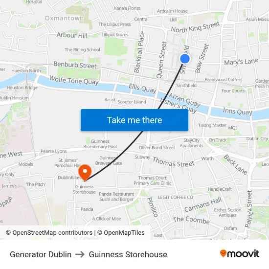 Generator Dublin to Guinness Storehouse map