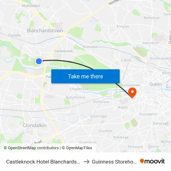 Castleknock Hotel Blanchardstown to Guinness Storehouse map