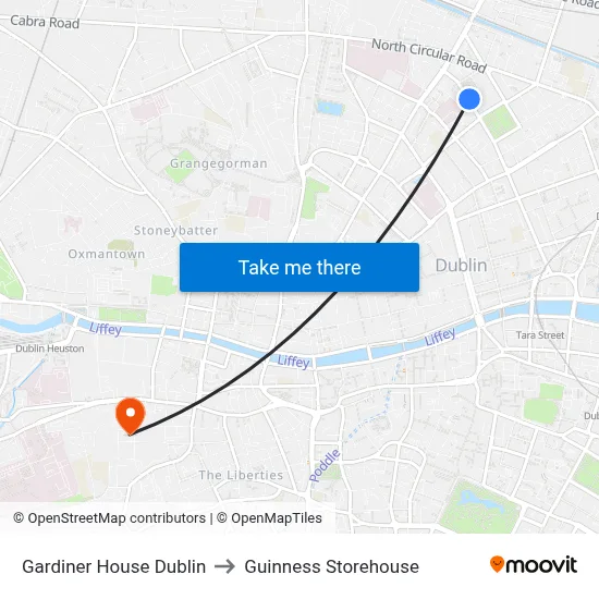 Gardiner House Dublin to Guinness Storehouse map