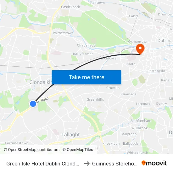 Green Isle Hotel Dublin Clondalkin to Guinness Storehouse map