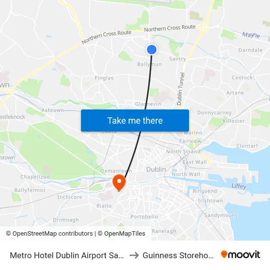 Metro Hotel Dublin Airport Santry to Guinness Storehouse map