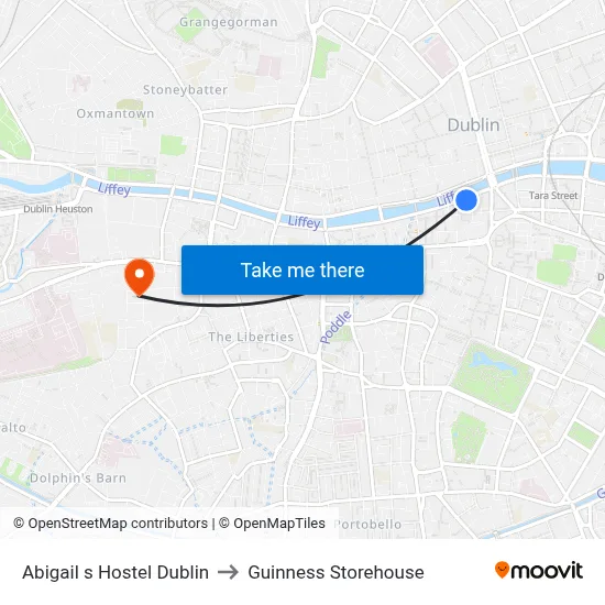 Abigail s Hostel Dublin to Guinness Storehouse map