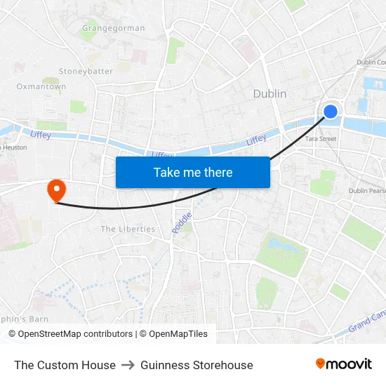 The Custom House to Guinness Storehouse map