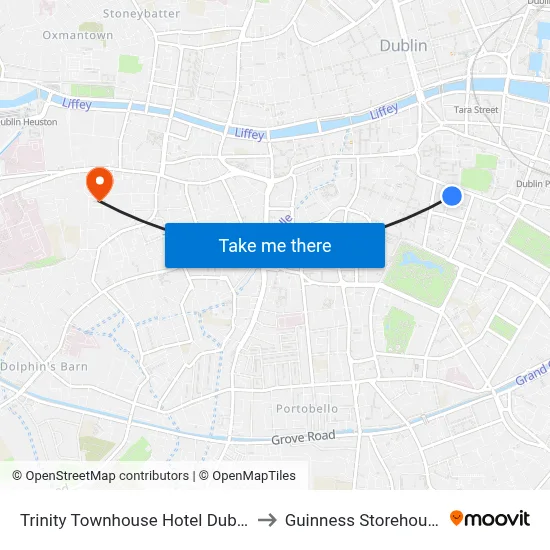 Trinity Townhouse Hotel Dublin to Guinness Storehouse map