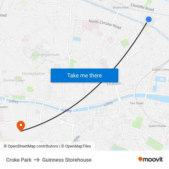 Croke Park to Guinness Storehouse map