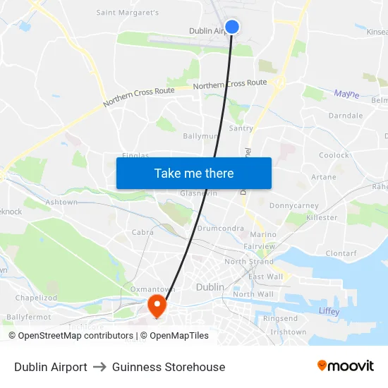 Dublin Airport to Guinness Storehouse map