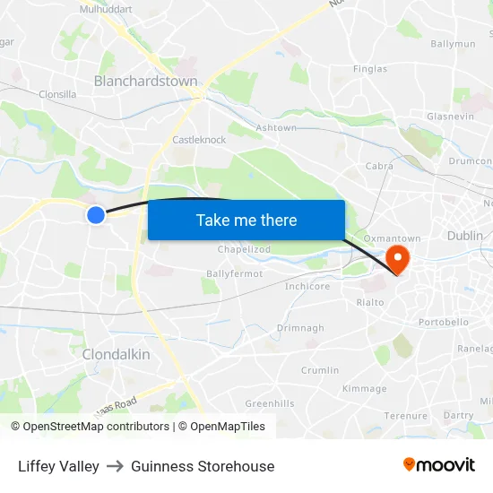 Liffey Valley to Guinness Storehouse map