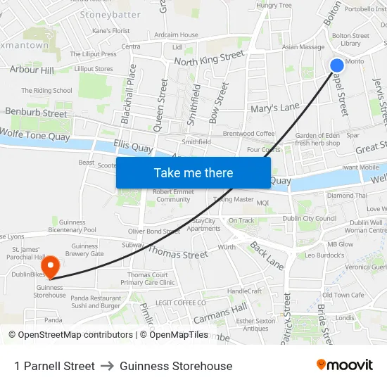 1 Parnell Street to Guinness Storehouse map