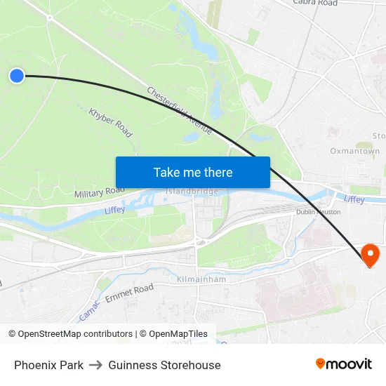 Phoenix Park to Guinness Storehouse map