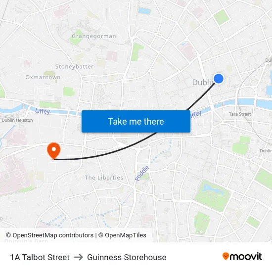 1A Talbot Street to Guinness Storehouse map
