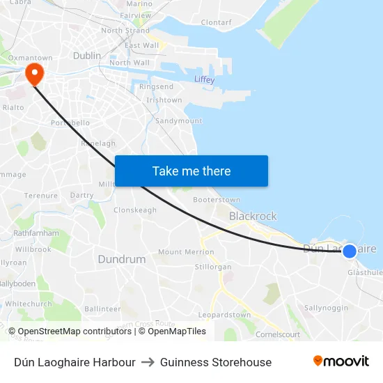 Dún Laoghaire Harbour to Guinness Storehouse map
