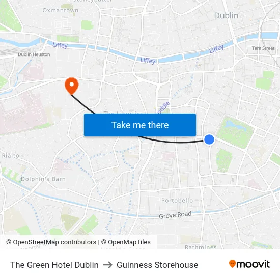 The Green Hotel Dublin to Guinness Storehouse map