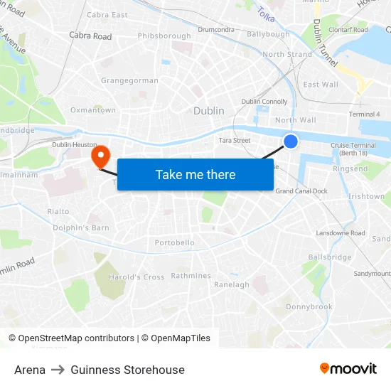 Arena to Guinness Storehouse map