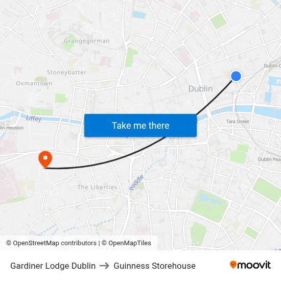 Gardiner Lodge Dublin to Guinness Storehouse map