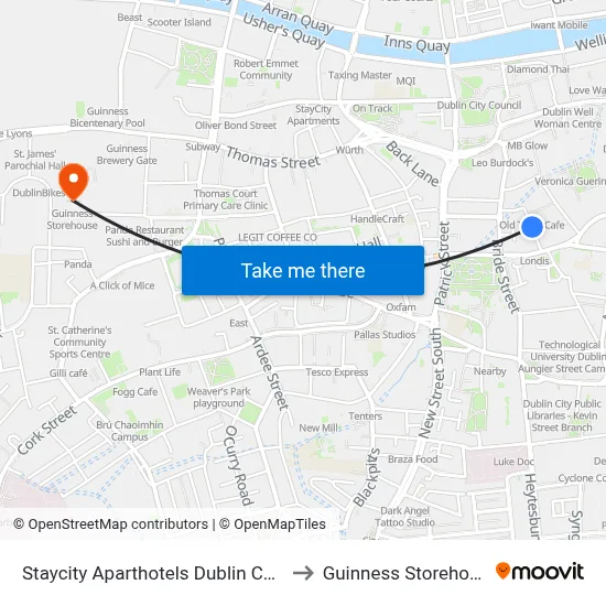 Staycity Aparthotels Dublin Castle to Guinness Storehouse map