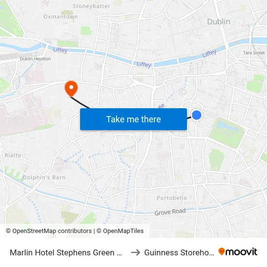 Marlin Hotel Stephens Green Dublin to Guinness Storehouse map