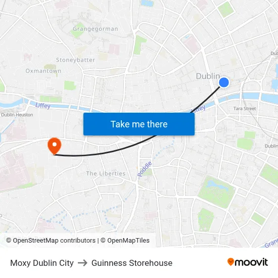 Moxy Dublin City to Guinness Storehouse map