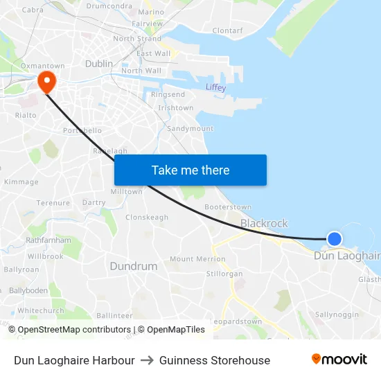 Dun Laoghaire Harbour to Guinness Storehouse map