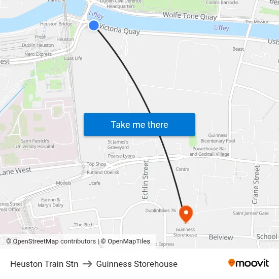 Heuston Train Stn to Guinness Storehouse map