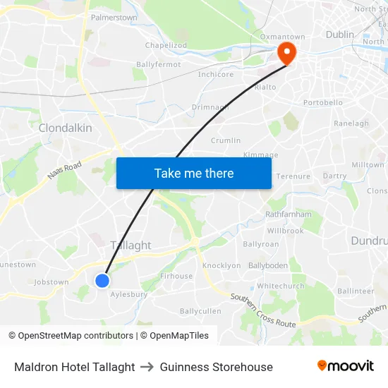 Maldron Hotel Tallaght to Guinness Storehouse map
