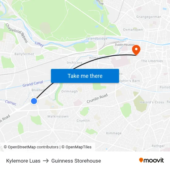 Kylemore Luas to Guinness Storehouse map