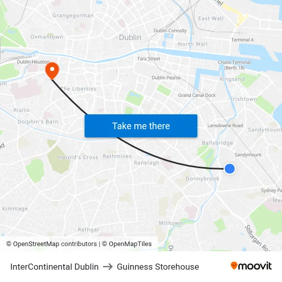 InterContinental Dublin to Guinness Storehouse map