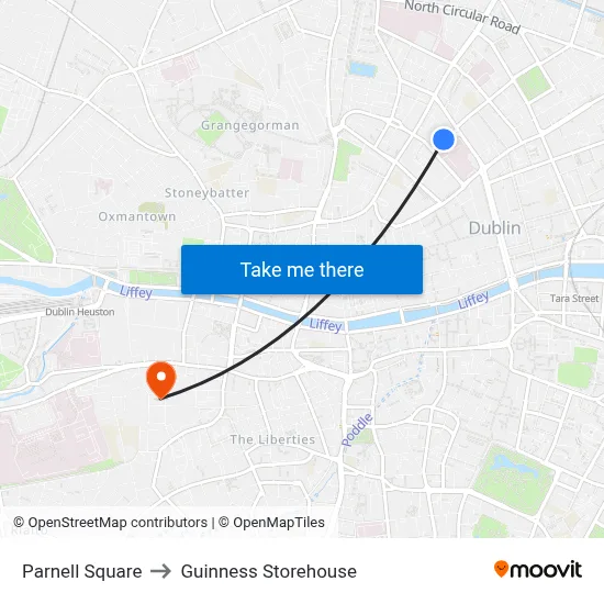 Parnell Square to Guinness Storehouse map