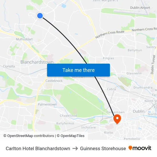 Carlton Hotel Blanchardstown to Guinness Storehouse map