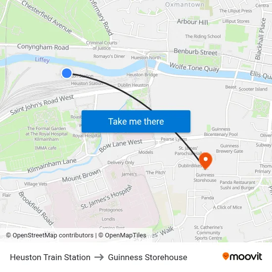 Heuston Train Station to Guinness Storehouse map