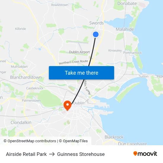 Airside Retail Park to Guinness Storehouse map