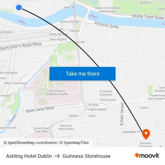 Ashling Hotel Dublin to Guinness Storehouse map